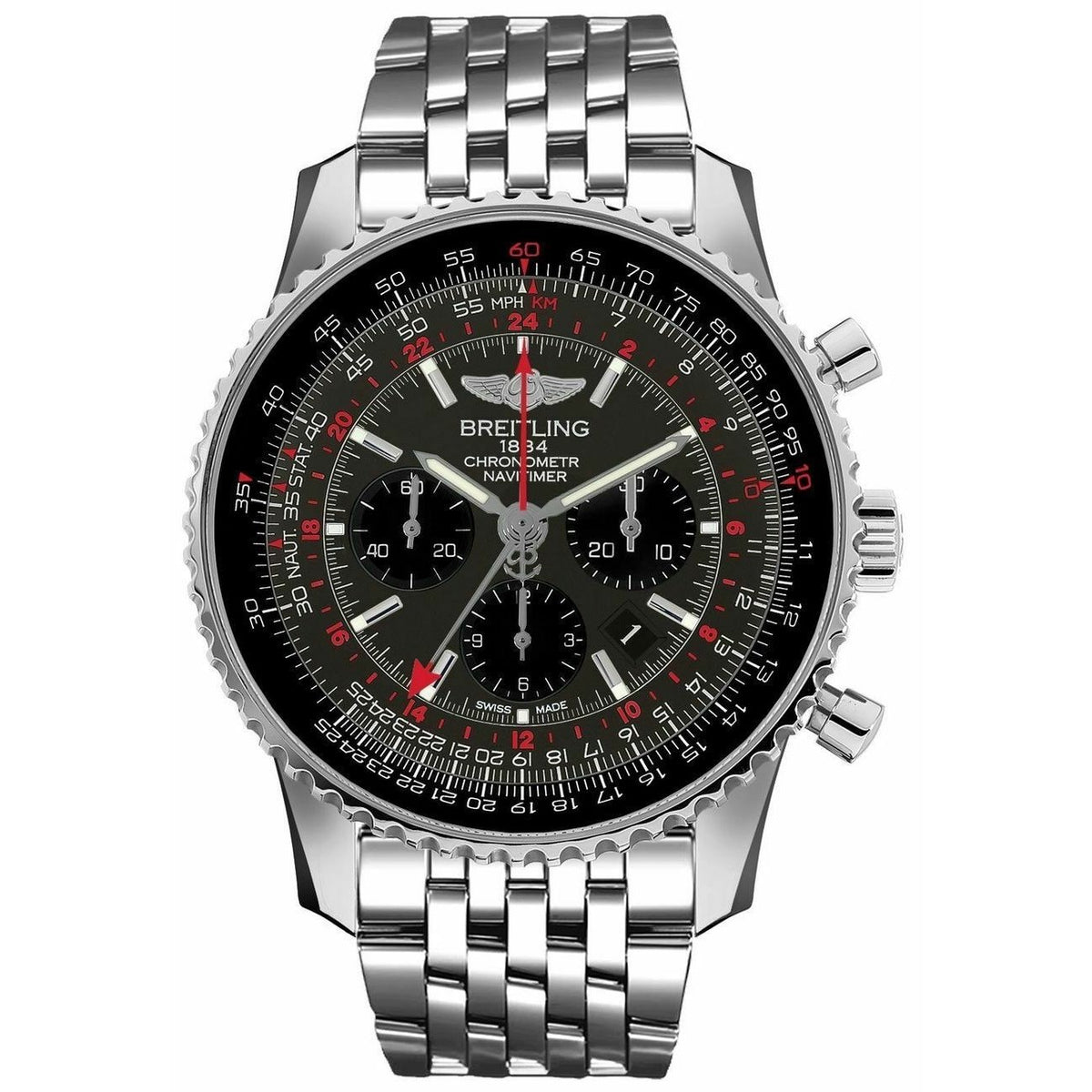 Breitling Men&#39;s AB04413A-F573-453A Navitimer GMT Chronograph Stainless Steel Watch