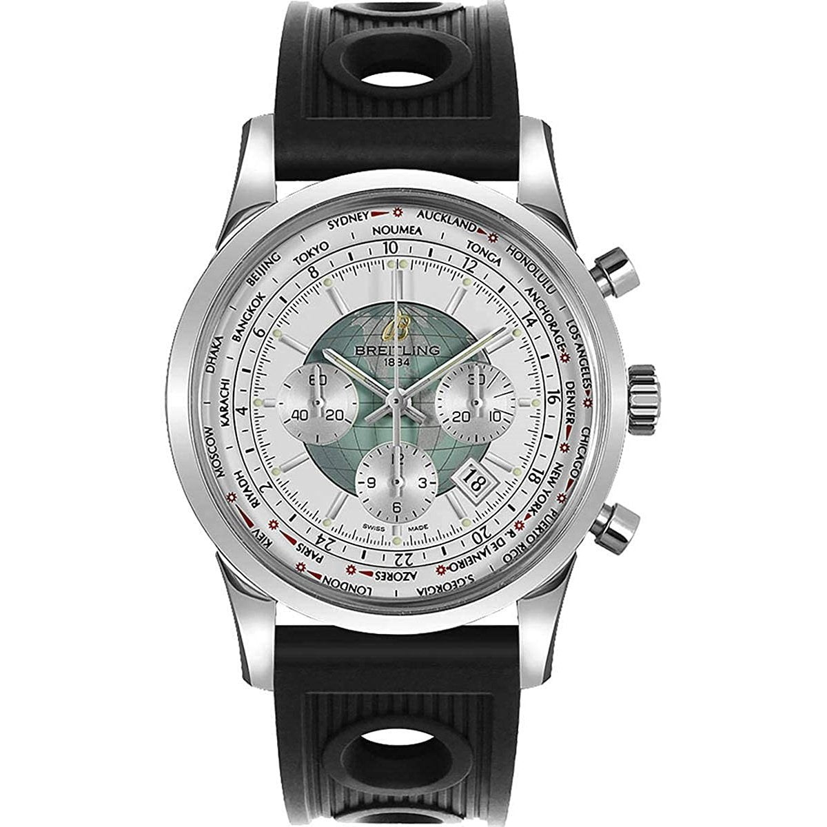 Breitling Men&#39;s AB0510U0-A732-201S Transocean Chronograph Unitime Chronograph Black Rubber Watch