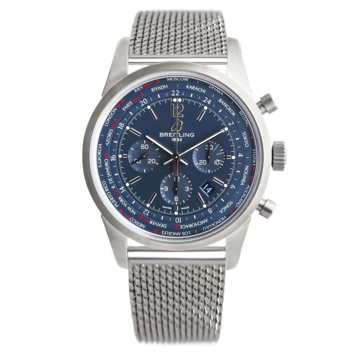 Breitling Men's AB0510U9-C879-159A Transocean Chronograph Unitime Chronograph Stainless Steel Watch