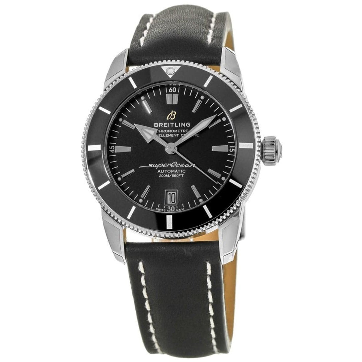 Breitling Men&#39;s AB201012-BF73-435X Superocean Heritage II Black Leather Watch