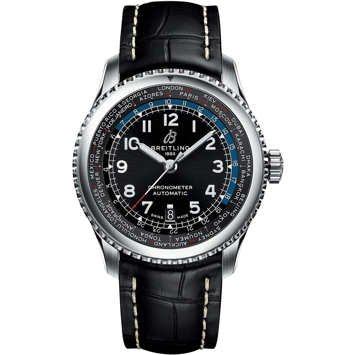 Breitling Men's AB3521U4-BG85-1024P Aviator 8 Unitime Black Leather Watch