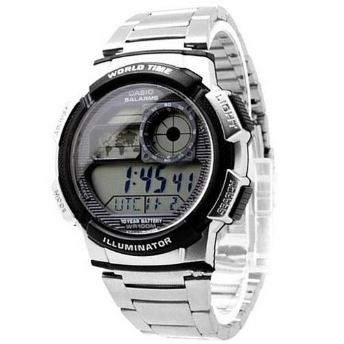 Casio Men&#39;s AE-1000WD-1AV Classic World Time Digital Stainless Steel Watch