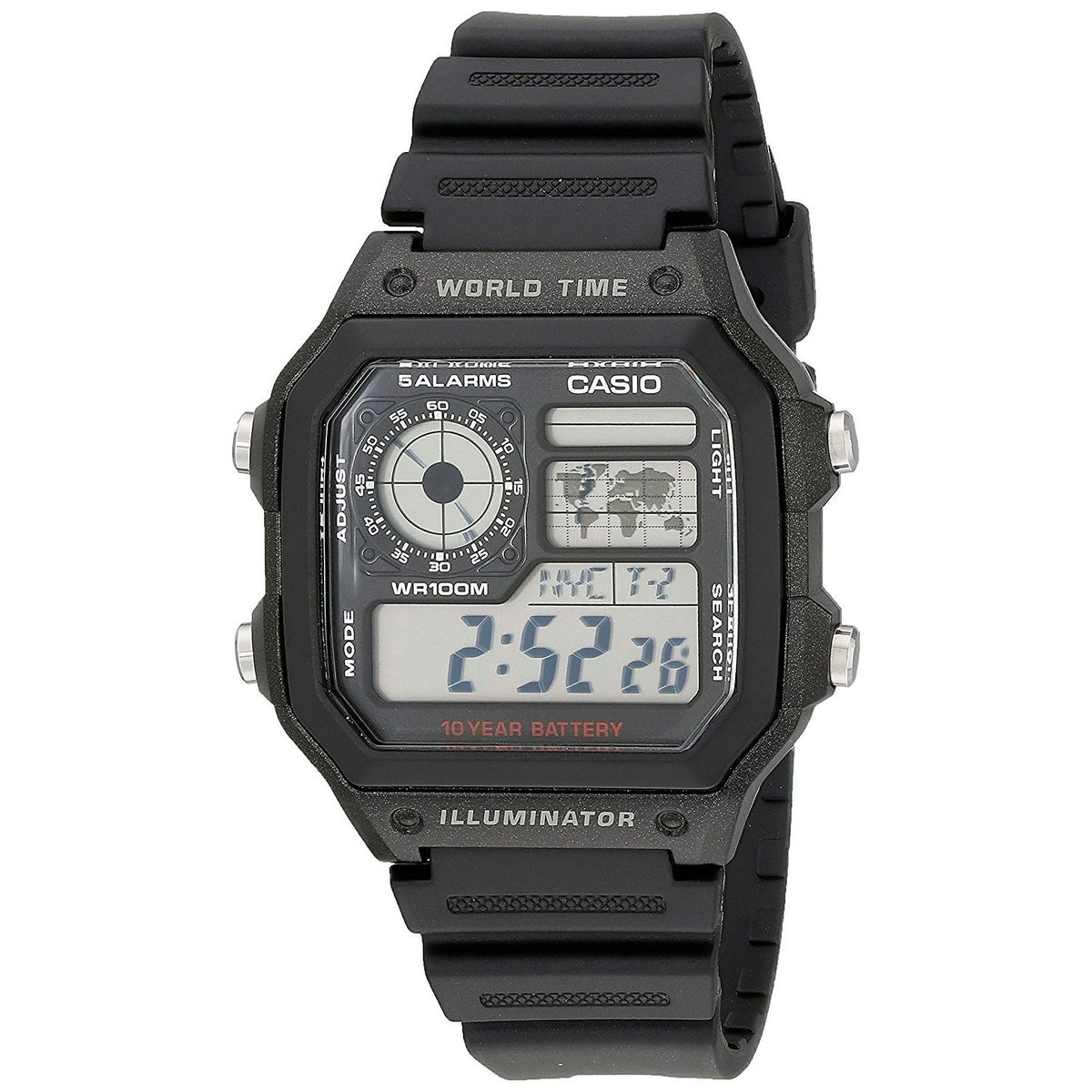 Casio Men&#39;s AE-1200WH-1AV World Time Digital Black Stainless Steel Watch