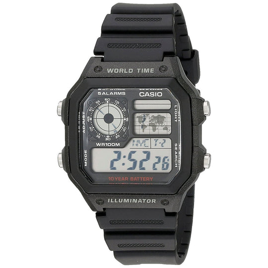 Casio Men's AE-1200WH-1AV World Time Digital Black Stainless Steel Watch