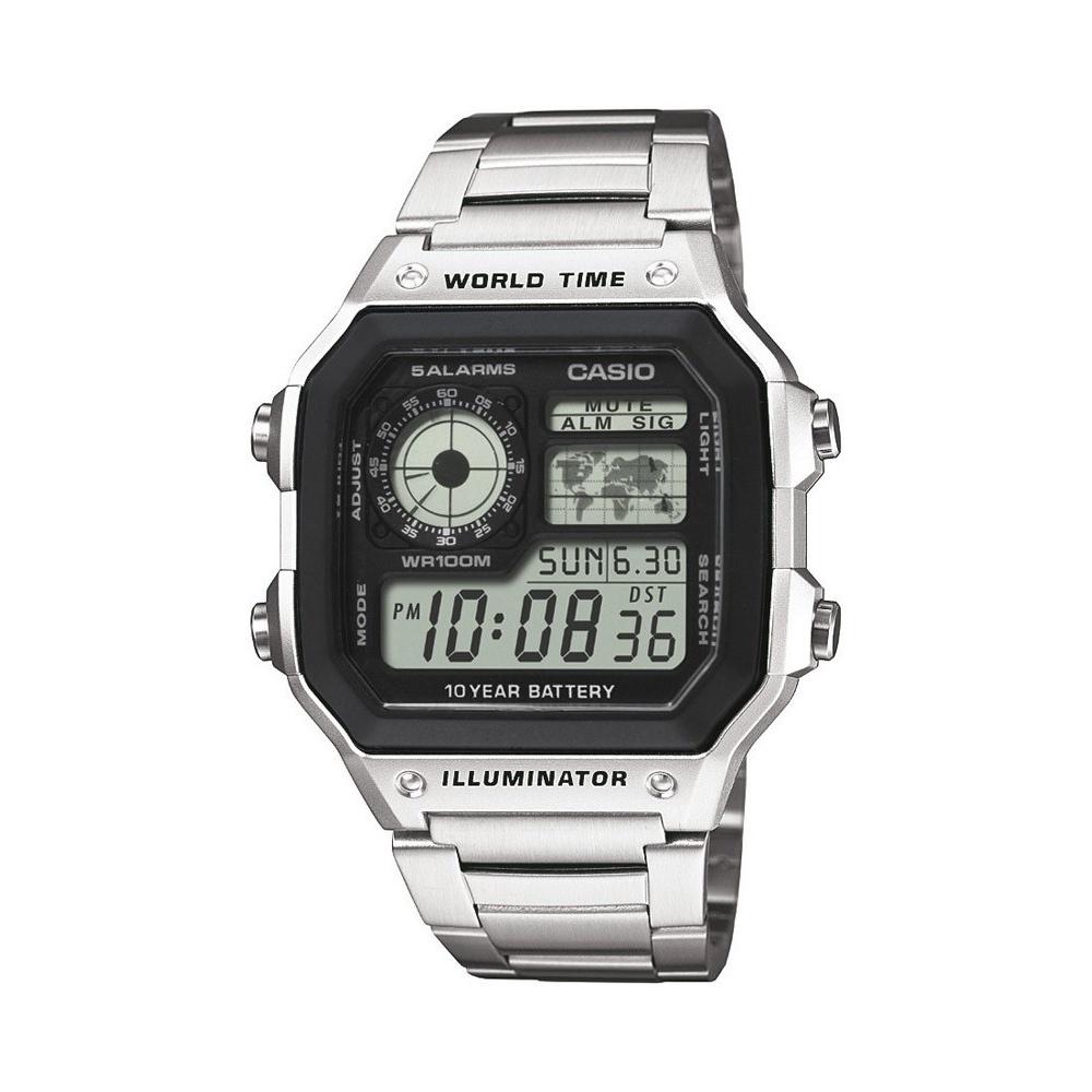 Casio Men&#39;s AE-1200WHD-1AV World Time Digital Stainless Steel Watch