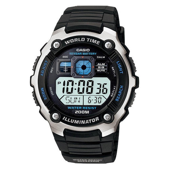 Casio Men's AE-2000W-1AV World Time Digital Black Stainless Steel Watch