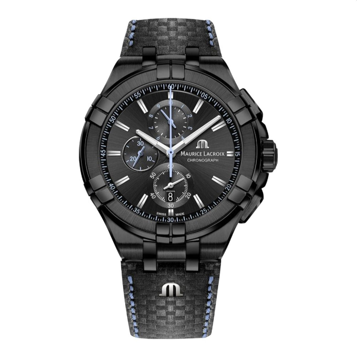 Maurice Lacroix Men&#39;s AI1018-PVB01-337-1 Aikon Chronograph Black Leather Watch