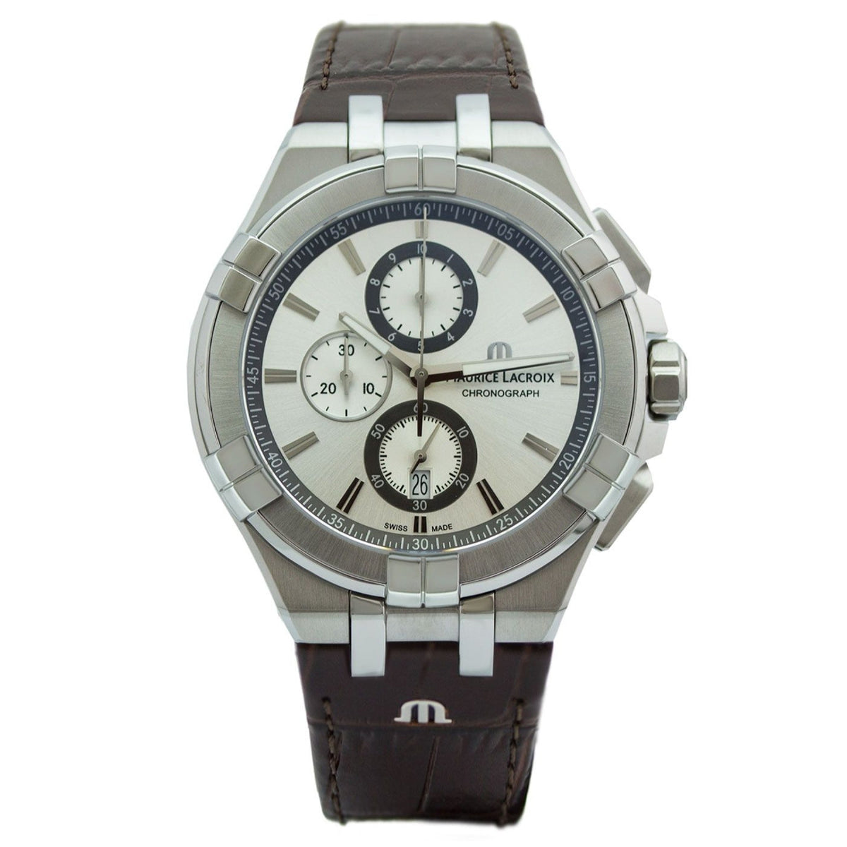 Maurice Lacroix Men's AI1018-SS001-130-1 Aikon Chronograph Brown Leather Watch