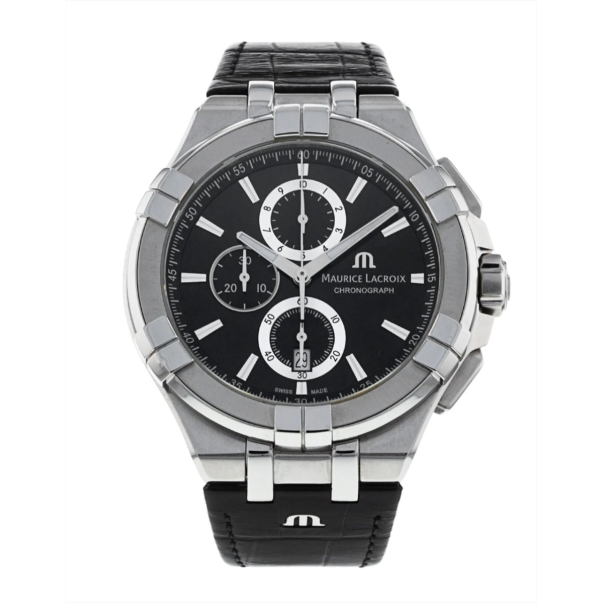 Maurice Lacroix Men's AI1018-SS001-330-1 Aikon Chronograph Black Leather Watch
