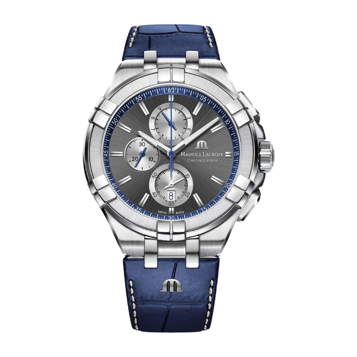 Maurice Lacroix Men's AI1018-SS001-333-1 Aikon Chronograph Blue Leather Watch