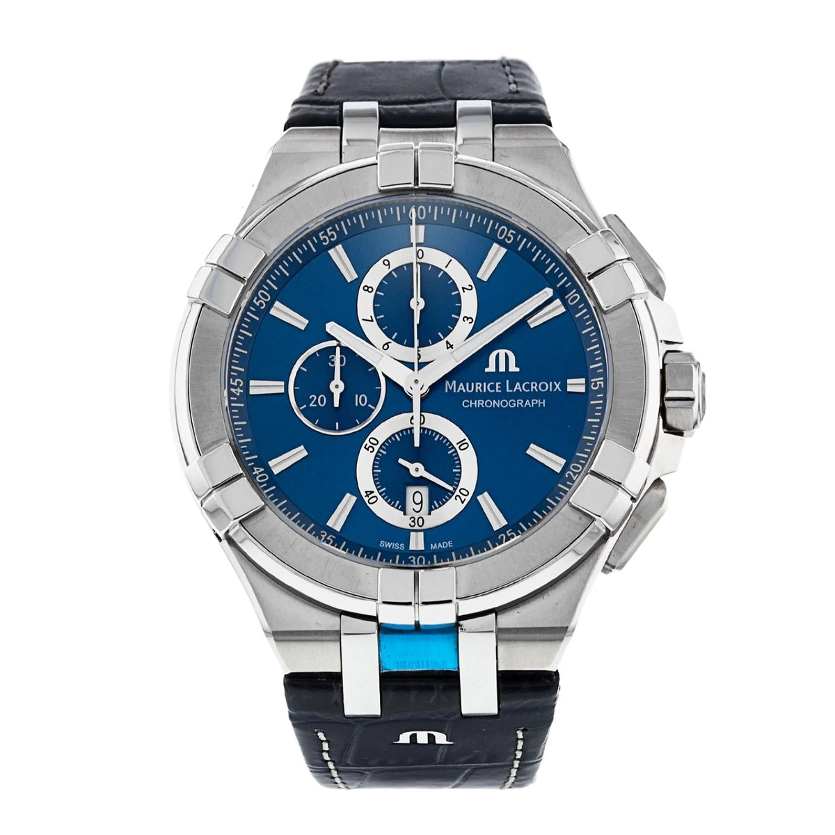 Maurice Lacroix Men's AI1018-SS001-430-1 Aikon Chronograph Blue Leather Watch