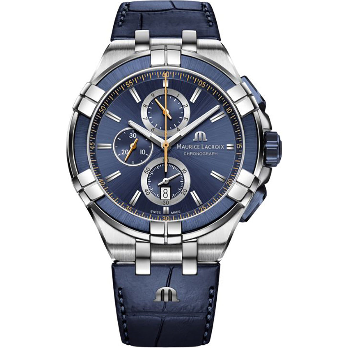 Maurice Lacroix Men's AI1018-SS001-432-4 Aikon Chronograph Blue Leather Watch