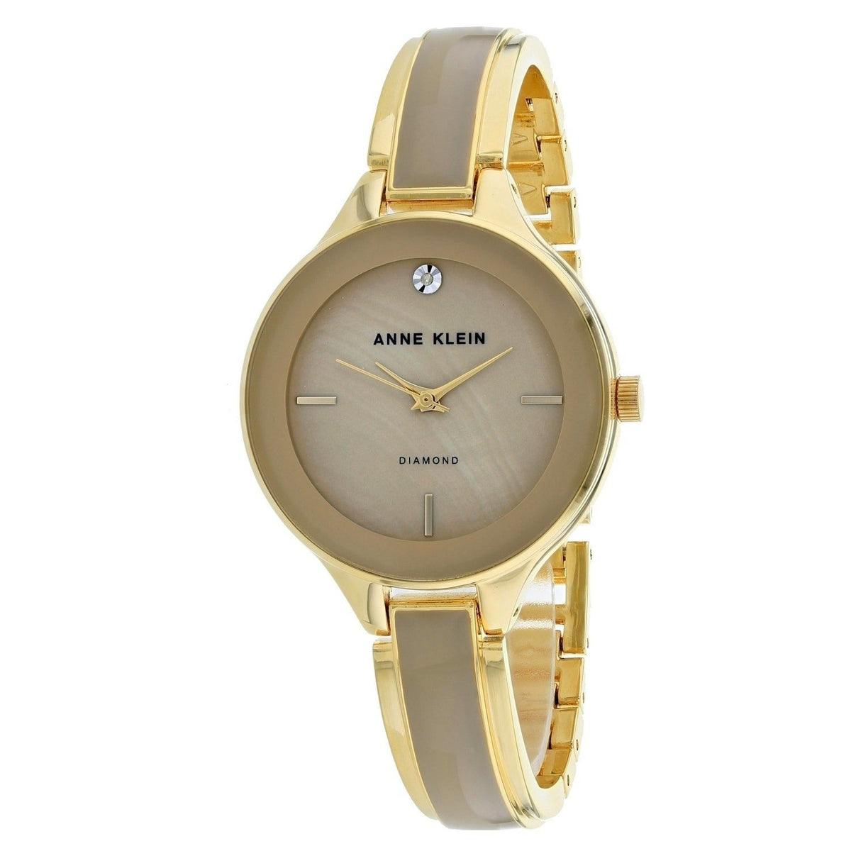 Anne Klein Women's AK-2702TNGB Classic Diamond Beige and Gold-Tone Stainless Steel and Ceramic Watch
