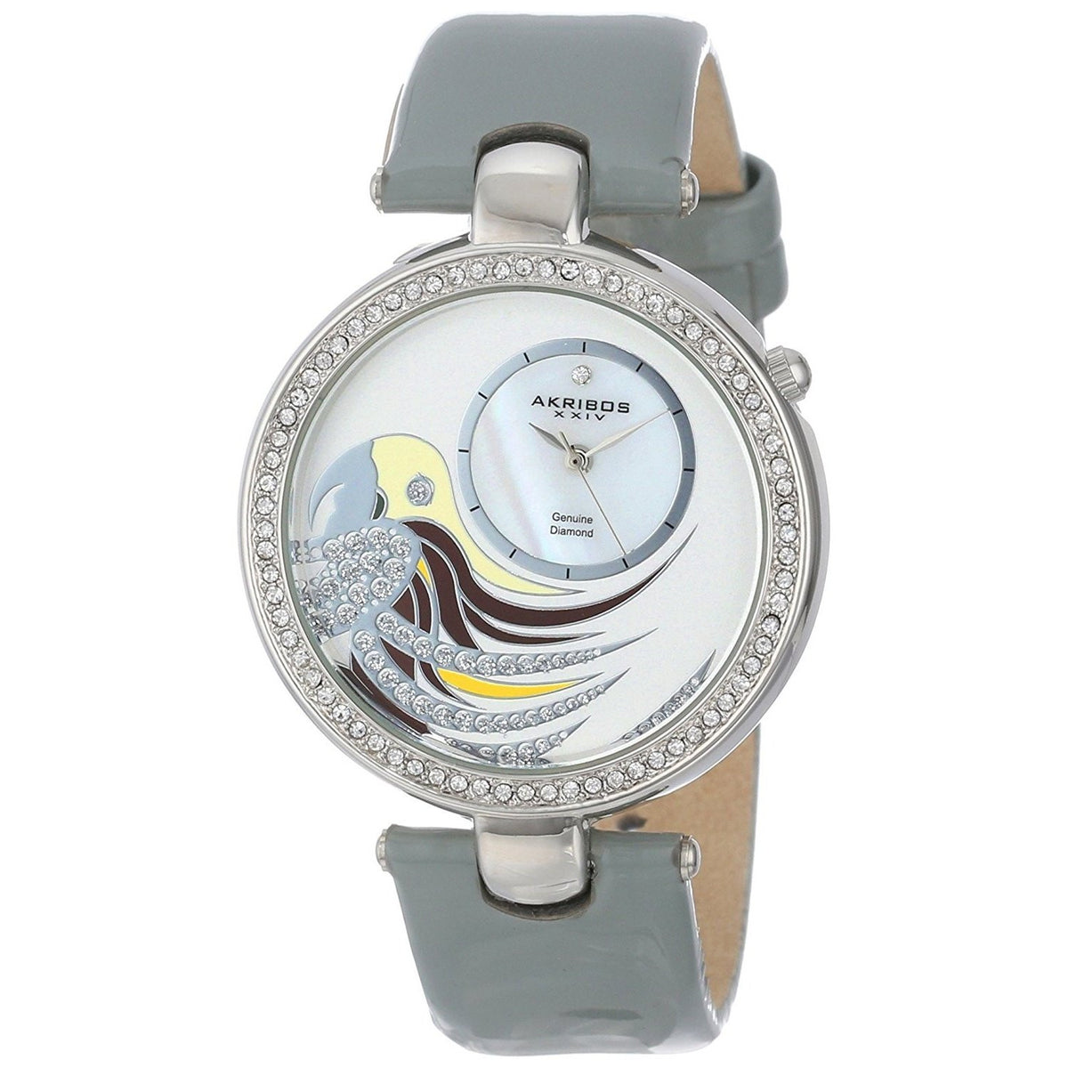 Akribos Women&#39;s AK602GY XXIV Diamond Parrot Grey Leather Watch
