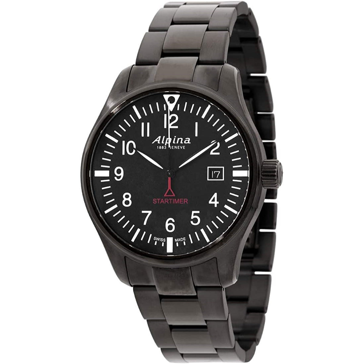 Alpina Men&#39;s AL-240B4FBS6B Startimer Pilot Black Stainless Steel Watch