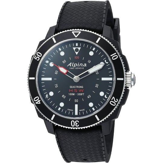 Alpina Men's AL-282LBB4V6 Seastrong Horological Black Rubber Watch
