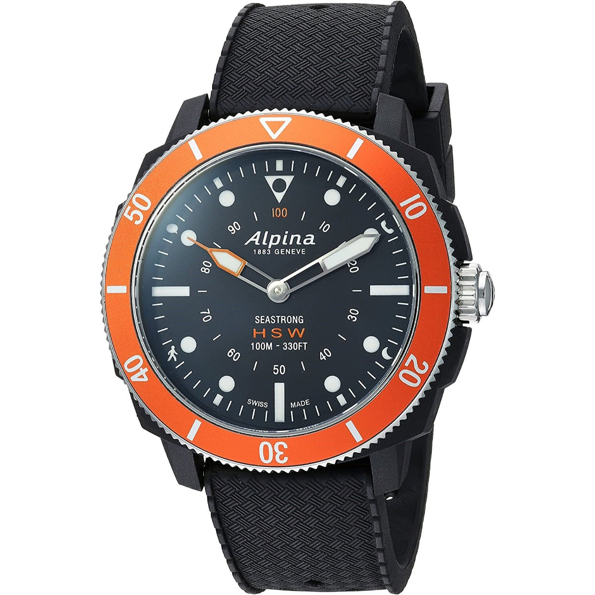 Alpina Men&#39;s AL-282LBO4V6 Seastrong Series Black Rubber Watch