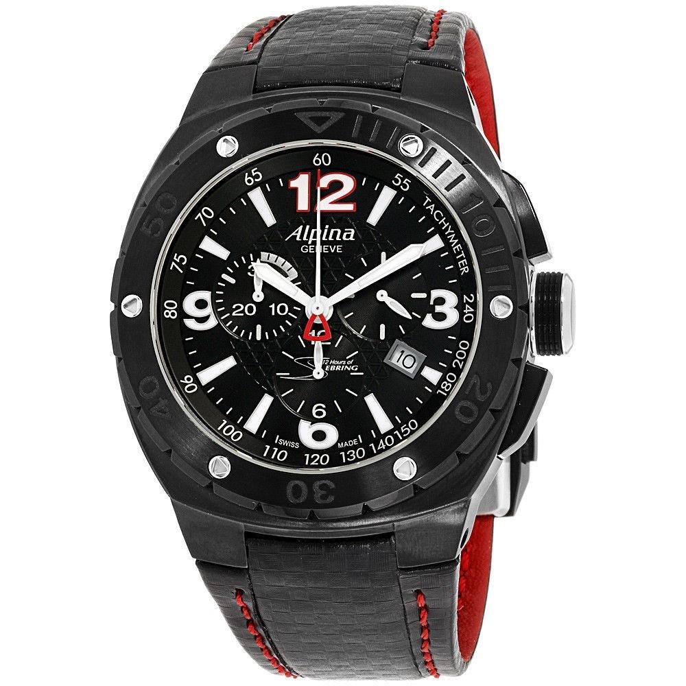 Alpina Men&#39;s AL-352LBR5FBAR6 Racing Chronograph Black Leather Watch