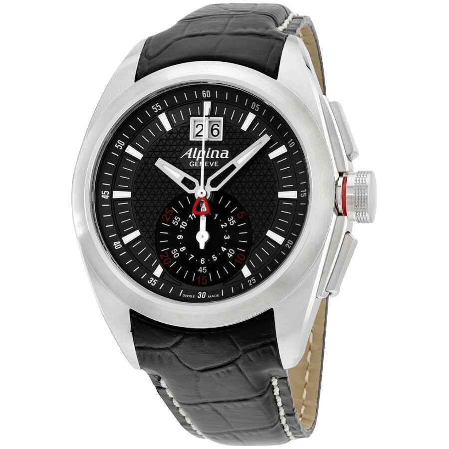 Alpina Men&#39;s AL-353B4RC6 Nightlife Club Chronograph Black Leather Watch