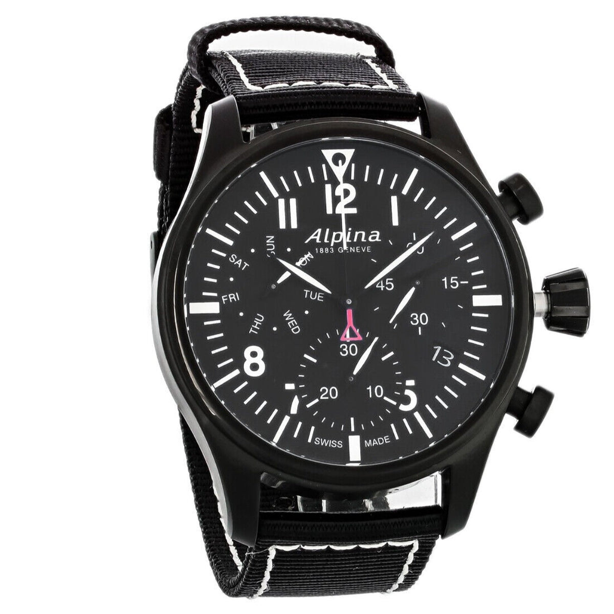 Alpina Men&#39;s AL-371BB4FBS6 Startimer Pilot Chronograph Black Leather Watch