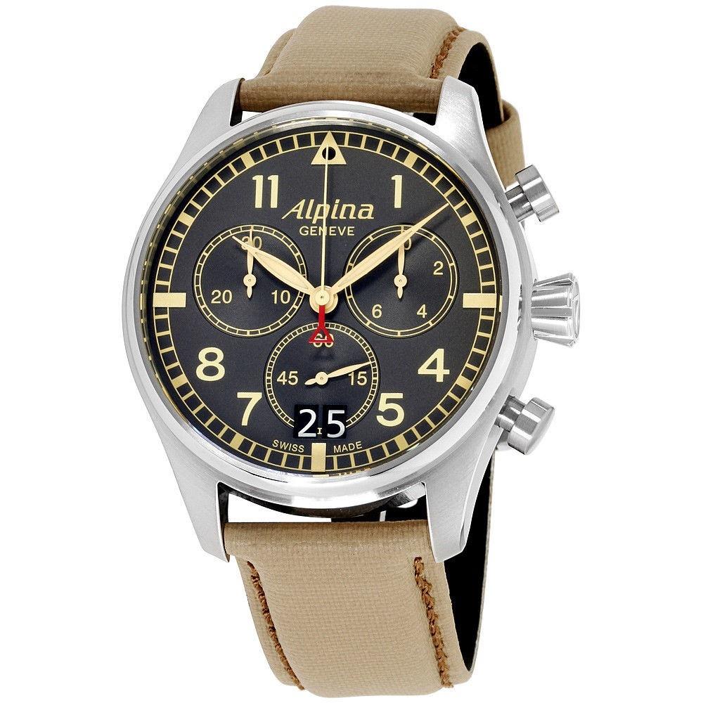 Alpina Men&#39;s AL-372BBGR4S6 Startimer Chronograph Beige Leather Watch