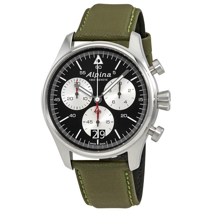 Alpina Men&#39;s AL-372BS4S6 Startimer Pilot Chronograph Green Leather Watch