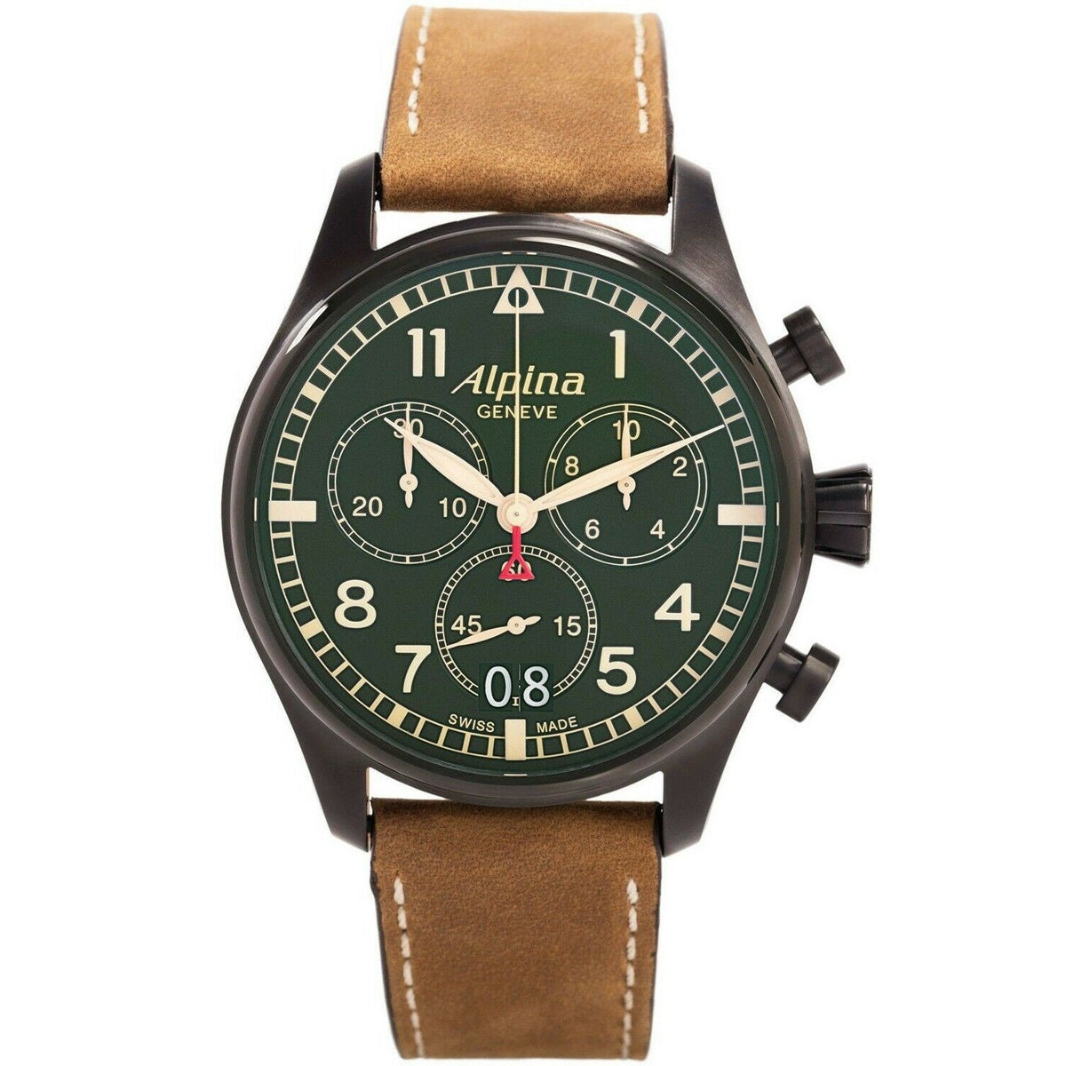 Alpina Men&#39;s AL-372GR4FBS6 Startimer Pilot Chronograph Brown Leather Watch