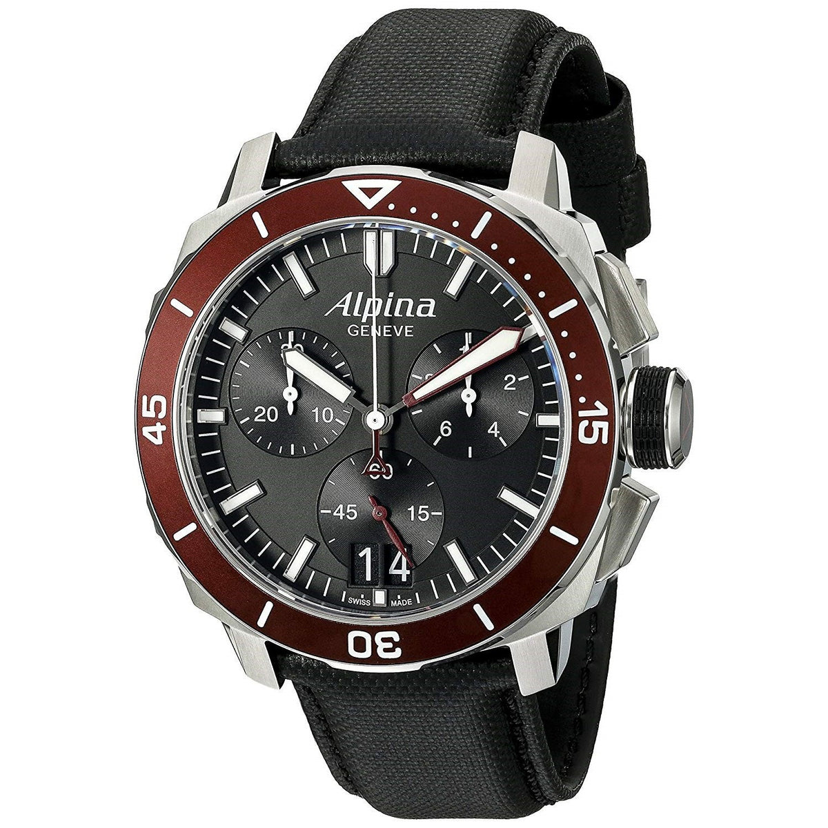 Alpina Men's AL-372LBBRG4V6 Seastrong Diver 300 Chronograph Black Leather Watch