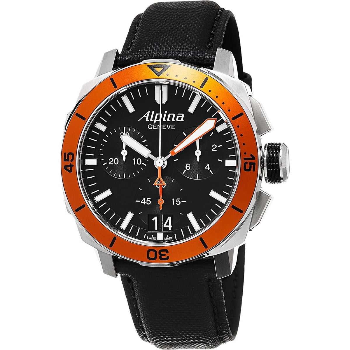 Alpina Men's AL-372LBO4V6 Seastrong Diver 300 Chronograph Black Leather Watch