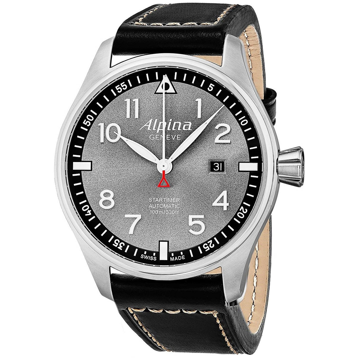 Alpina Men&#39;s AL-525GB4S6 Startimer Pilot Black Leather Watch