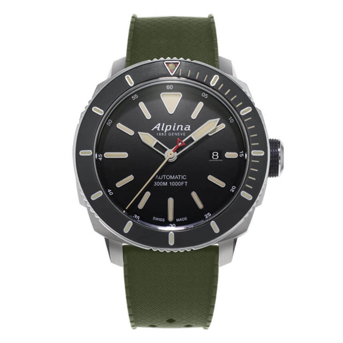 Alpina Men&#39;s AL-525LGG4V6 Seastrong Diver 300 Green Silicone Watch