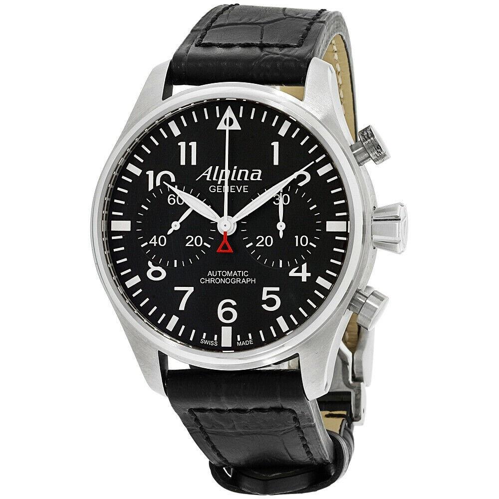 Alpina Men&#39;s AL-860B4S6 Startimer Pilot Chronograph Black Leather Watch
