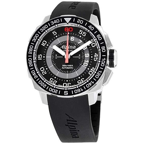 Alpina Men&#39;s AL-880LBG4V6 Seastrong Black Silicone Watch