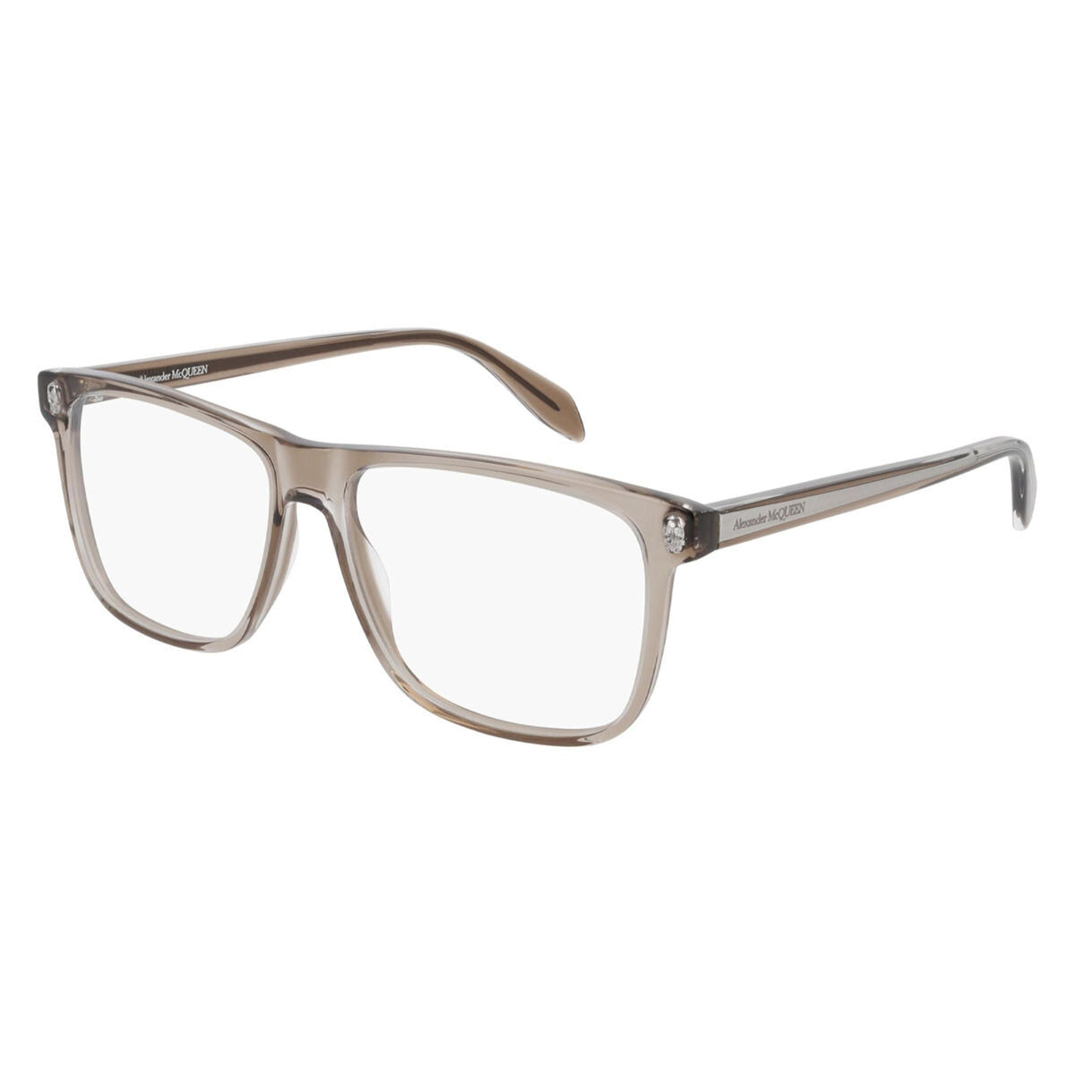 Alexander McQueen Men's Sunglasses Spring Summer Brown Transparent Demo Lens Demo Lens Crystal AM0247O 002