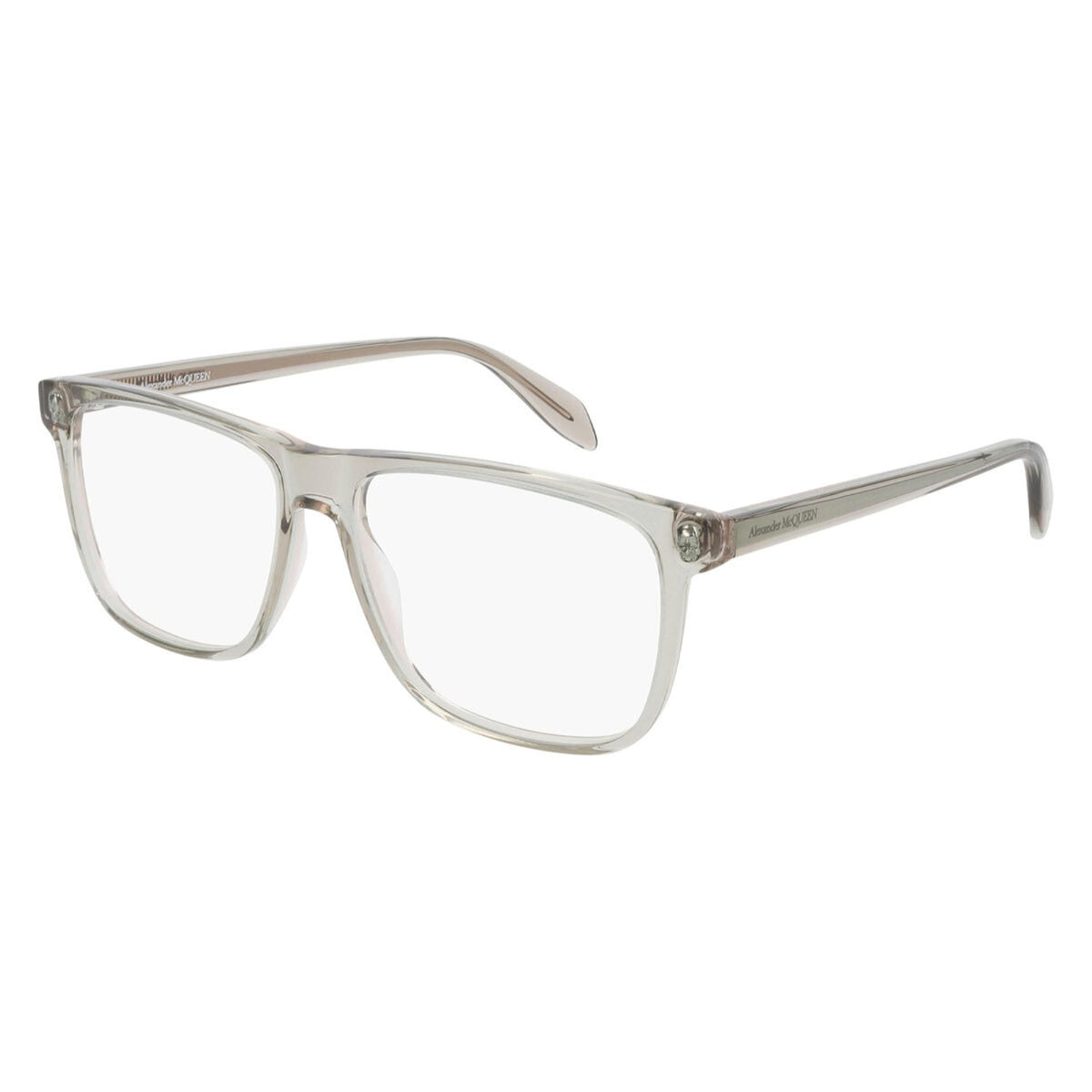 Alexander McQueen Men's Sunglasses Spring Summer Beige Transparent Demo Lens Demo Lens Pink AM0247O 003