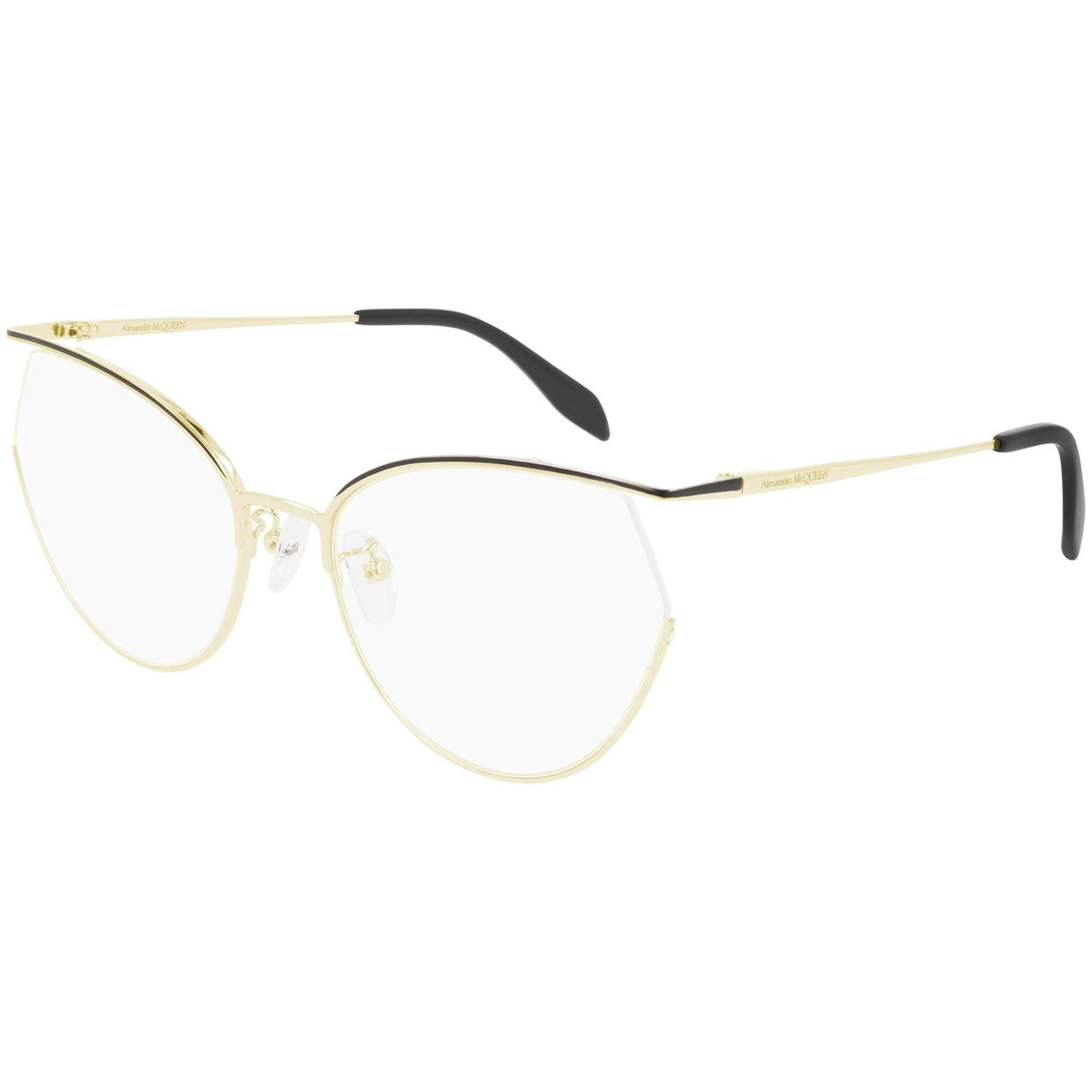 Alexander McQueen Women's Sunglasses Spring Summer Gold Transparent Demo Lens Demo Lens Black AM0256O 001