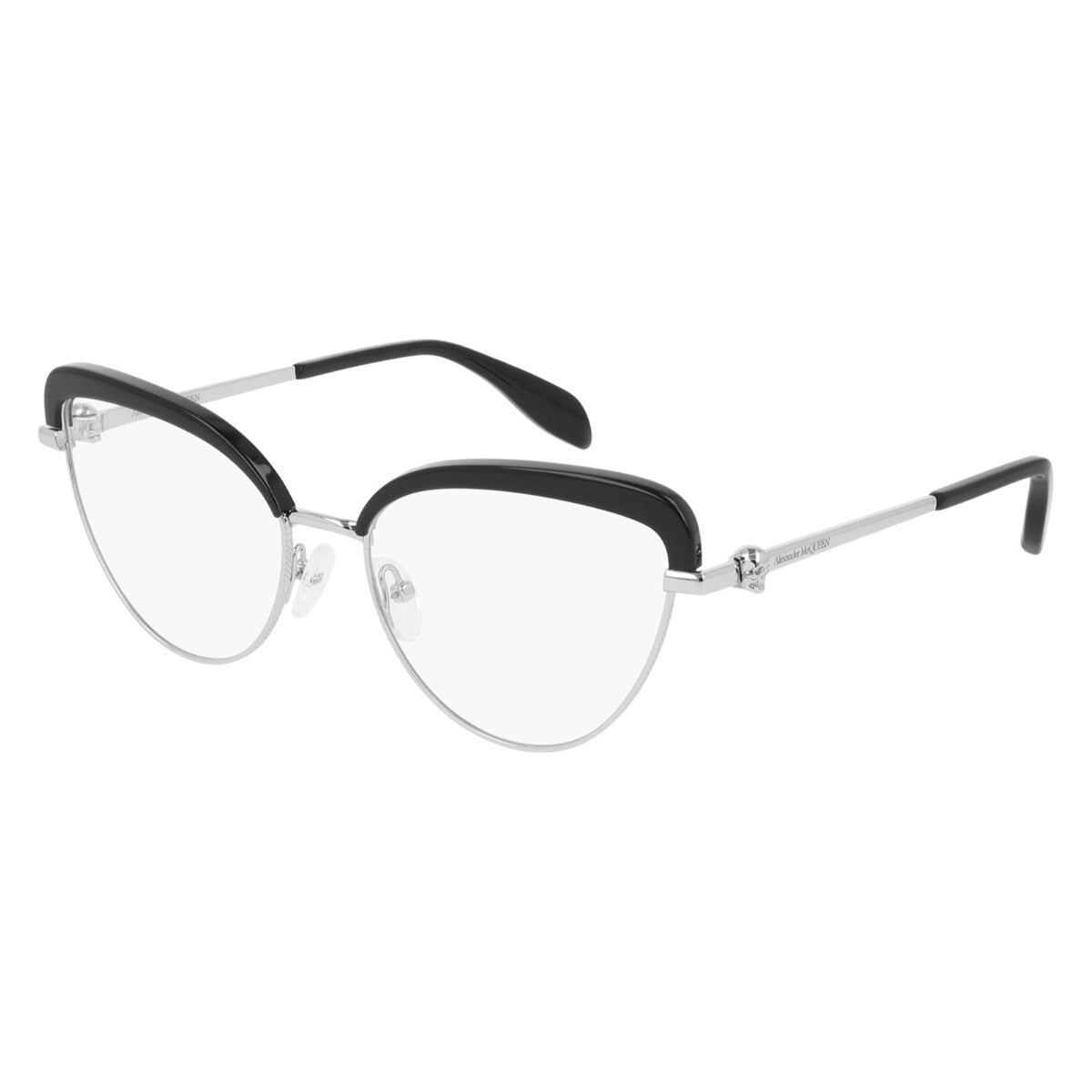 Alexander McQueen Women's Sunglasses Spring Summer Silver Transparent Demo Lens Demo Lens Black AM0259O 001