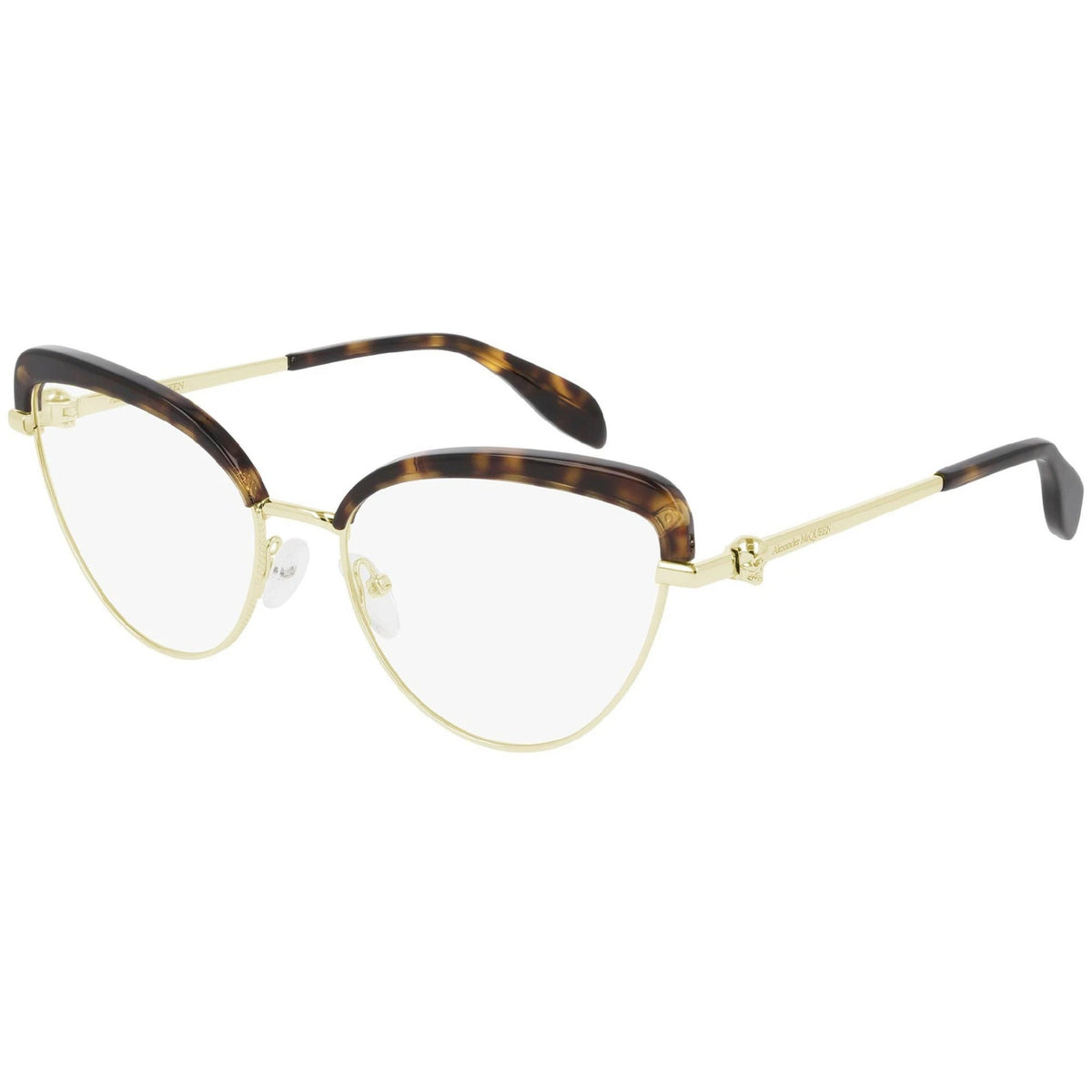 Alexander McQueen Women's Sunglasses Spring Summer Gold Transparent Demo Lens Demo Lens Havana AM0259O 002