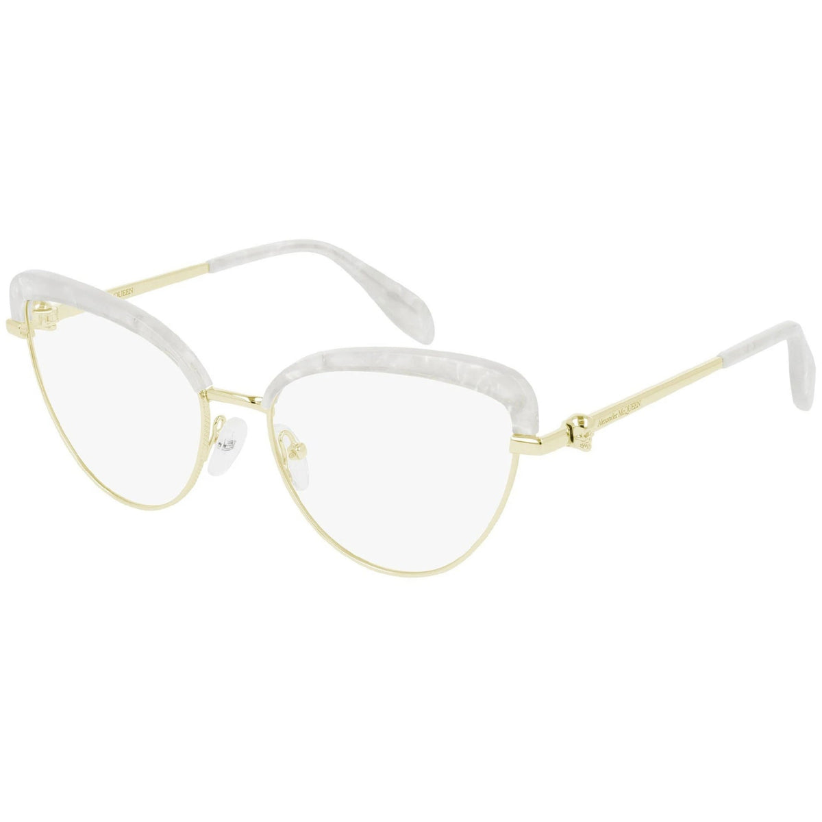 Alexander McQueen Women's Sunglasses Spring Summer Gold Transparent Demo Lens Demo Lens White AM0259O 003
