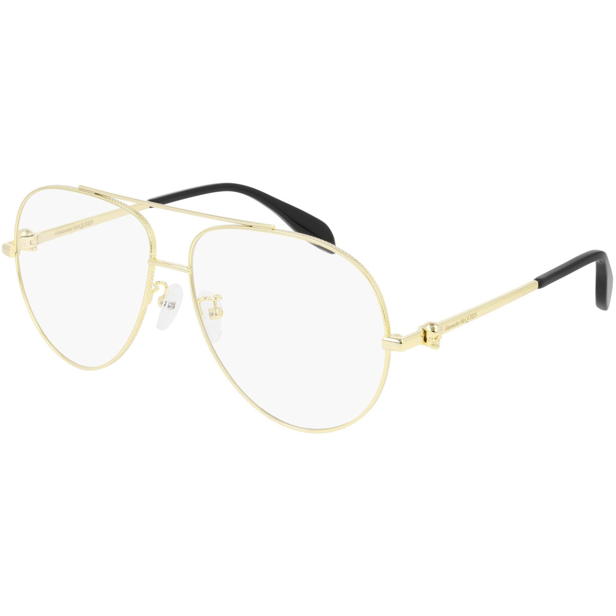 Alexander McQueen Men's Sunglasses Spring Summer Gold Transparent Demo Lens Demo Lens Light AM0260O 001