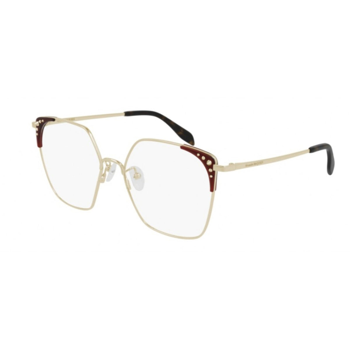 Alexander McQueen Women's Sunglasses Spring Summer Gold Transparent Demo Lens Demo Lens Burgundy AM0312O 002
