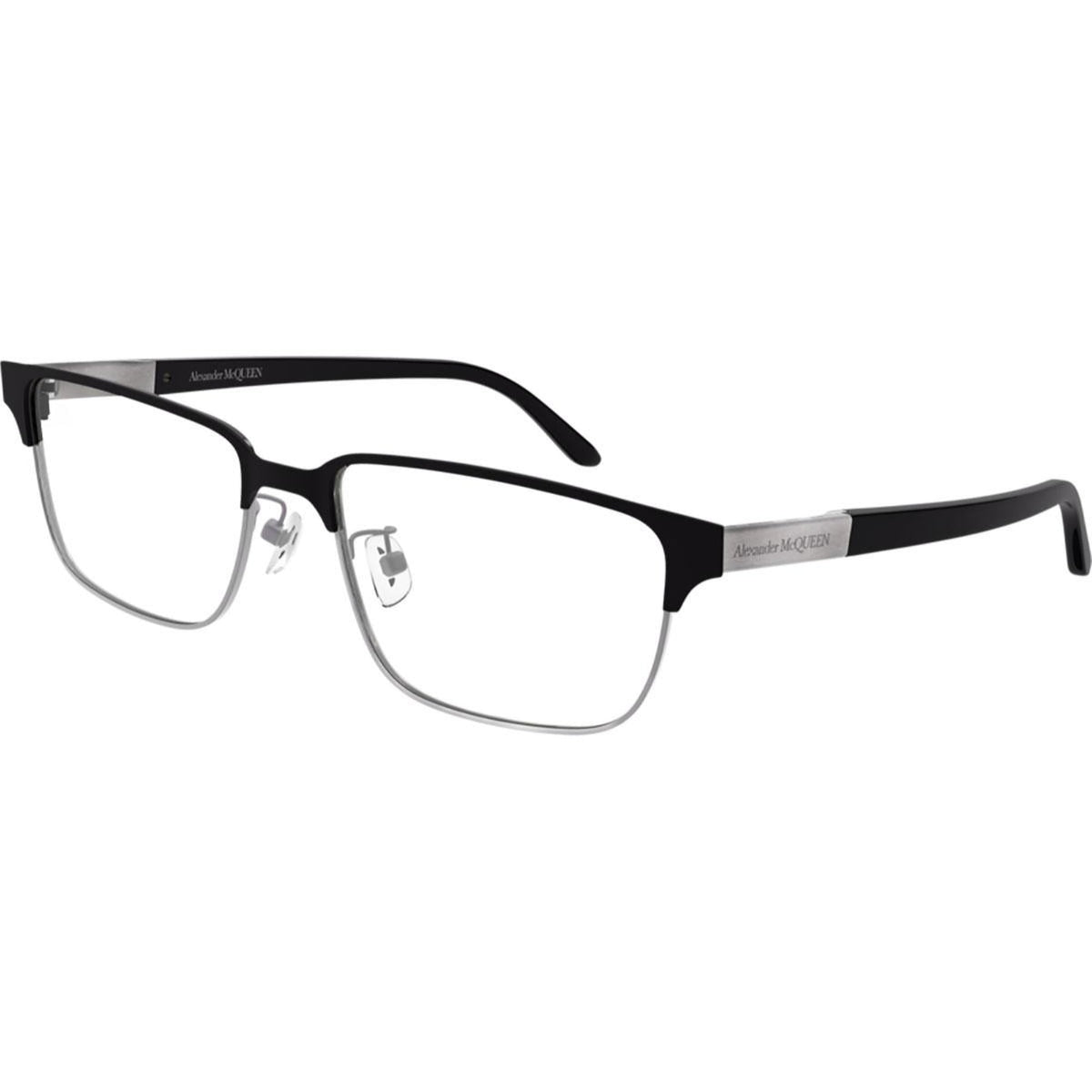 Alexander McQueen Men's Sunglasses Fall Winter Black Transparent Demo Lens Demo Lens Silver AM0346O 001