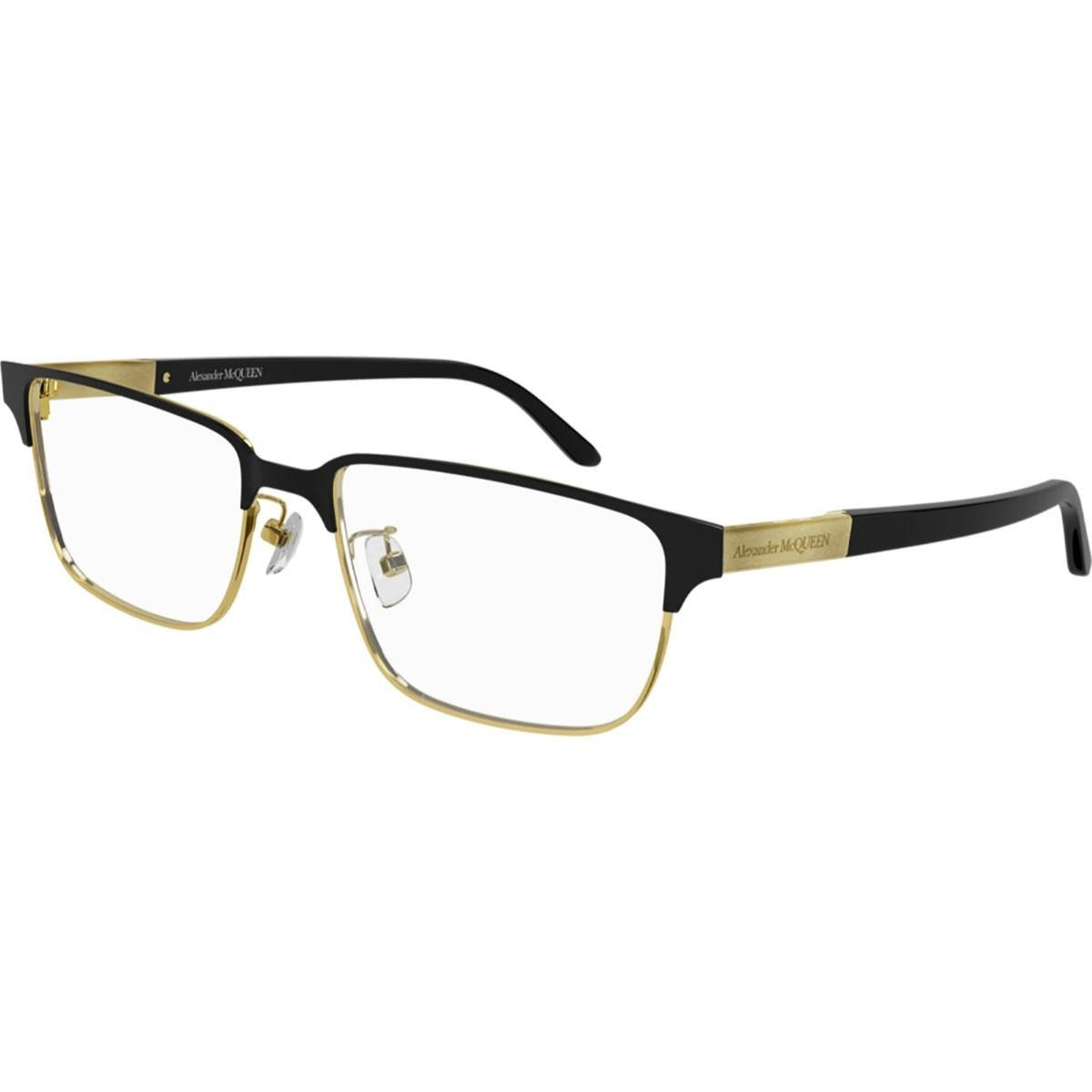 Alexander McQueen Men's Sunglasses Fall Winter Black Transparent Demo Lens Demo Lens Gold AM0346O 002