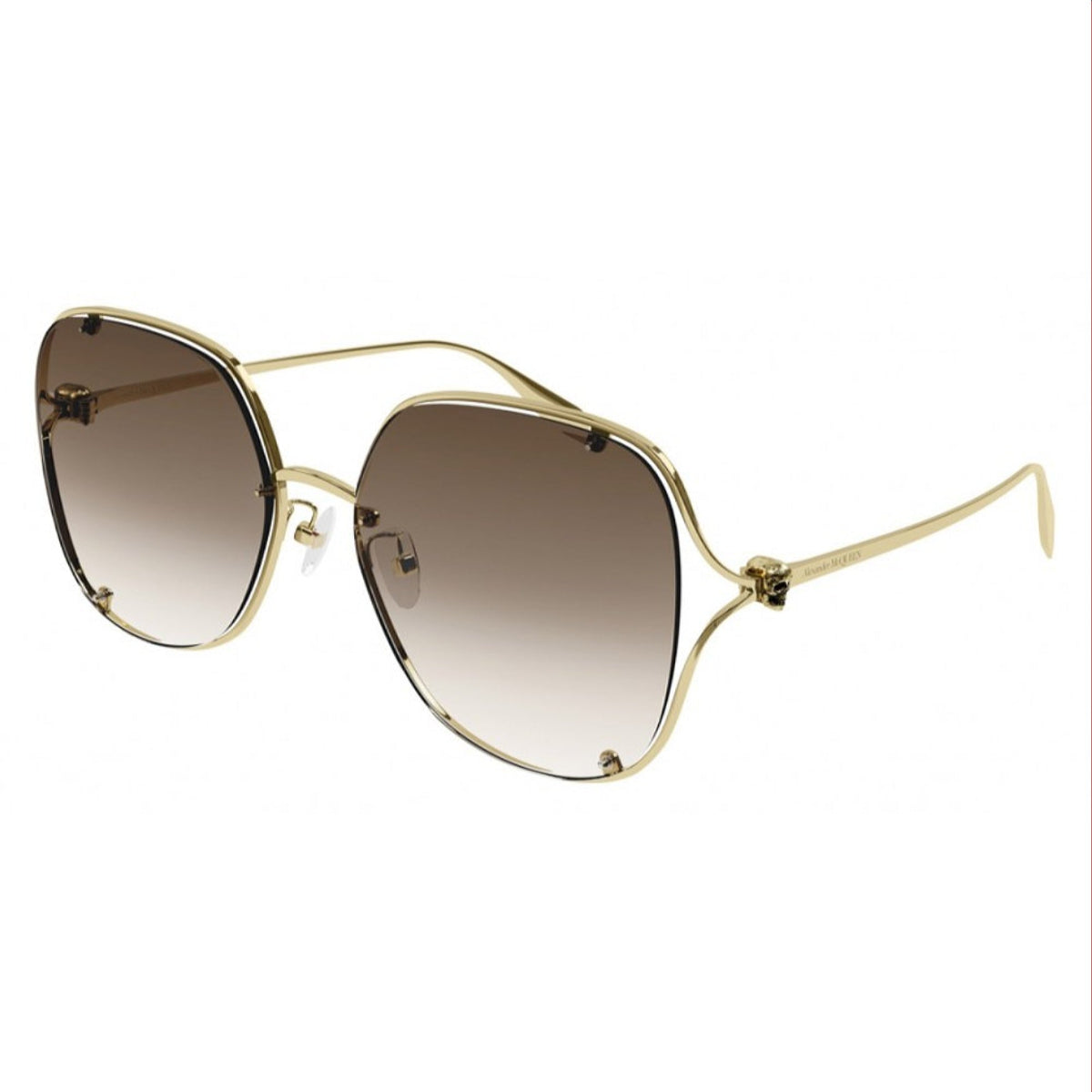 Alexander McQueen Women's Sunglasses Spring Summer Gold Brown Nylon Nylon Light AM0366S 002