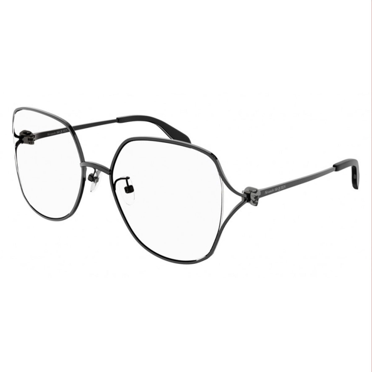 Alexander McQueen Women's Sunglasses Spring Summer Ruthenium Transparent Demo Lens Demo Lens Dark AM0368O 001