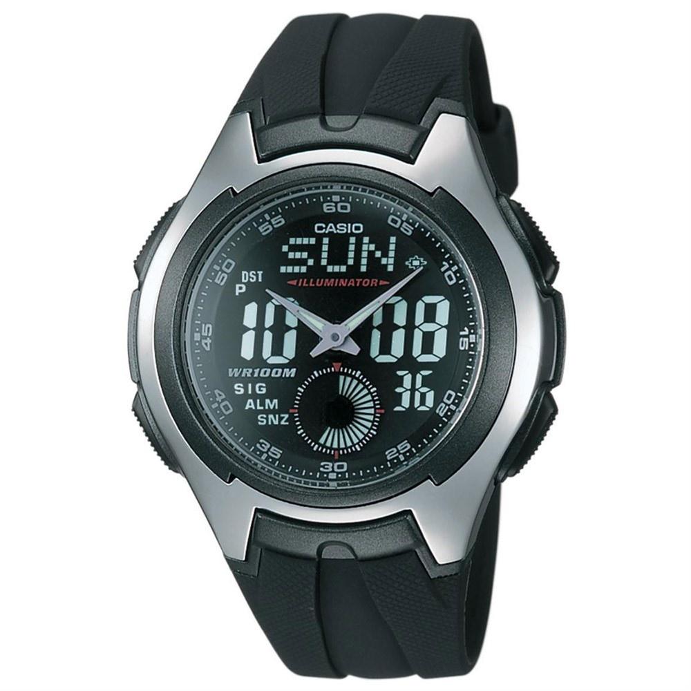 Casio Men&#39;s AQ-160W-1BV Ana-Digi Analog-Digital Black Rubber Watch
