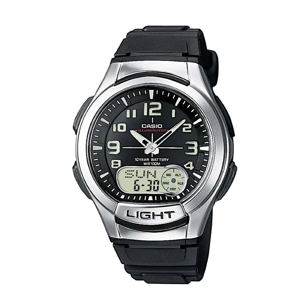 Casio Men&#39;s AQ-180W-1BV Ana-Digi Analog-Digital Black Rubber Watch