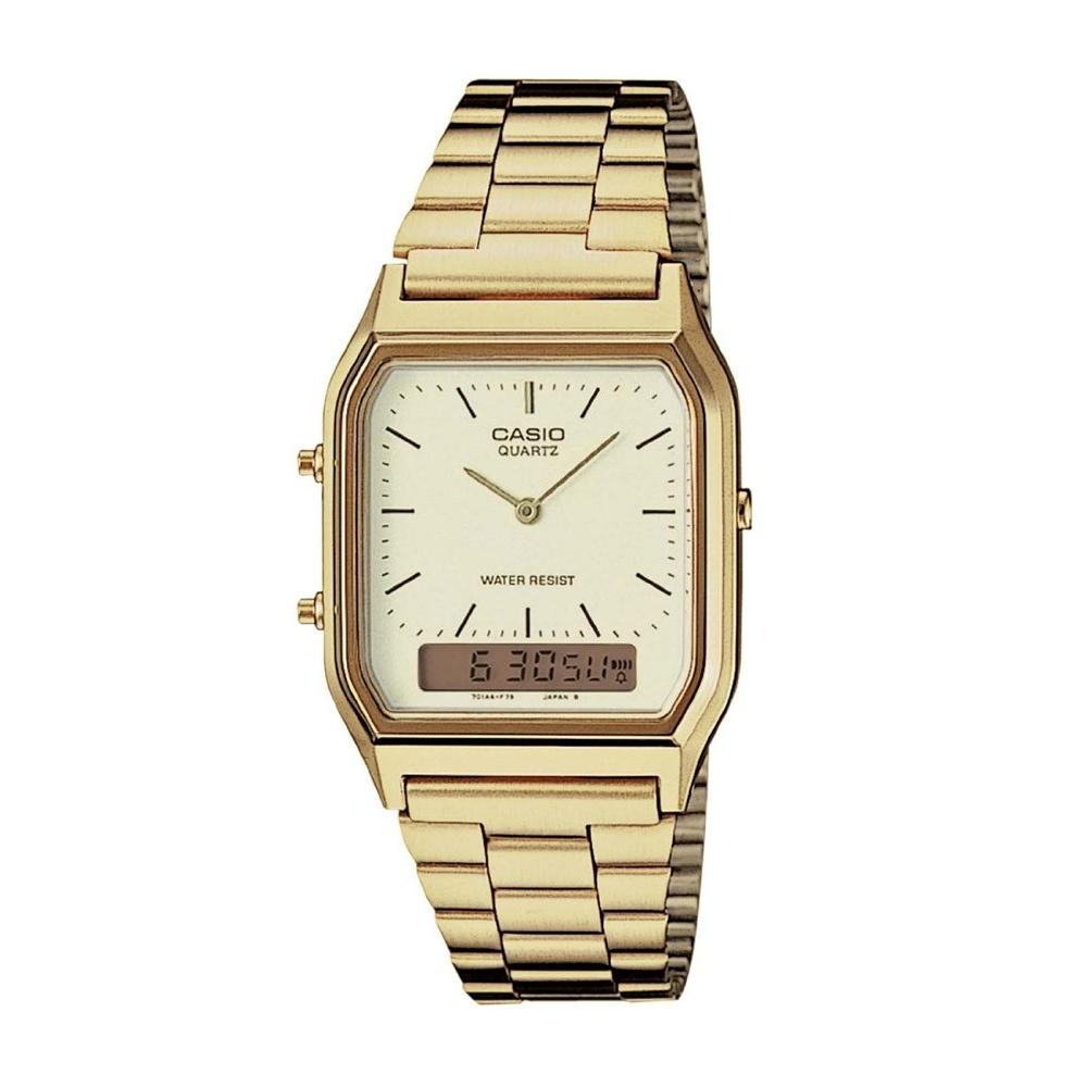 Casio Men&#39;s AQ-230GA-9D Ana-Digi Analog-Digital Gold-Tone Stainless Steel Watch