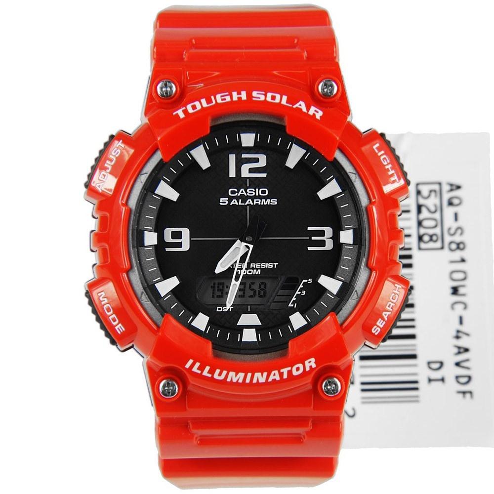 Casio Men&#39;s AQ-S810WC-4AV Ana-Digi Analog-Digital Red Rubber Watch