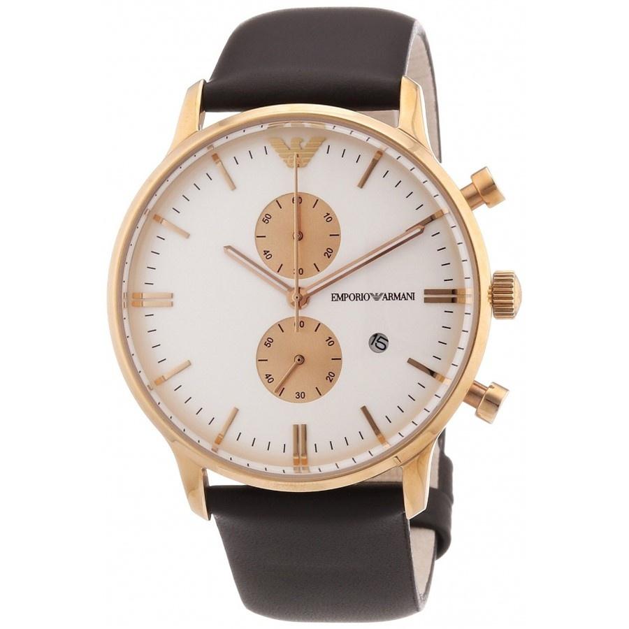Emporio Armani Men's AR0398 Sportivo Chronograph Brown Leather Watch